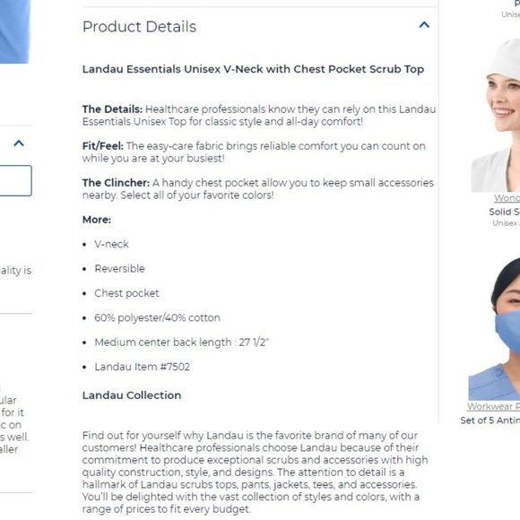 Landau Essentials V-Neck Top Unisex NWT Large - Picture 2 of 5